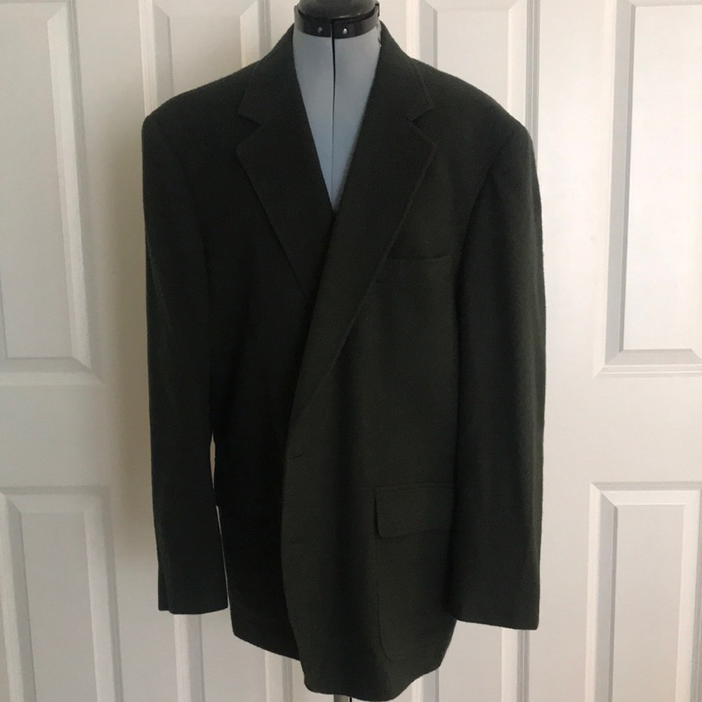 Vintage Lands End Forest Green Camel Hair Men’s Blazer Christmas 43 R Regular